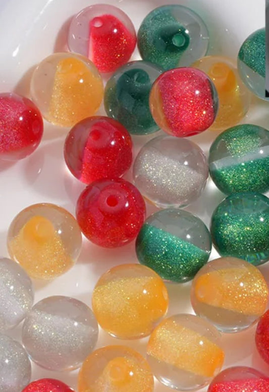 Christmas luminous glitter red, green, silver and gold beads/ beadable pen/ keychain bead/ Christmas bead/ set of 10 beads