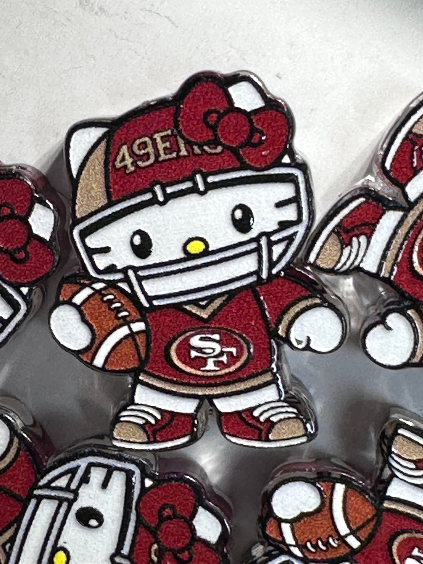 Cat football player with ball acrylic focal bead- set of 2/ focal bead/ pen beading / keychain bead/ red and gold