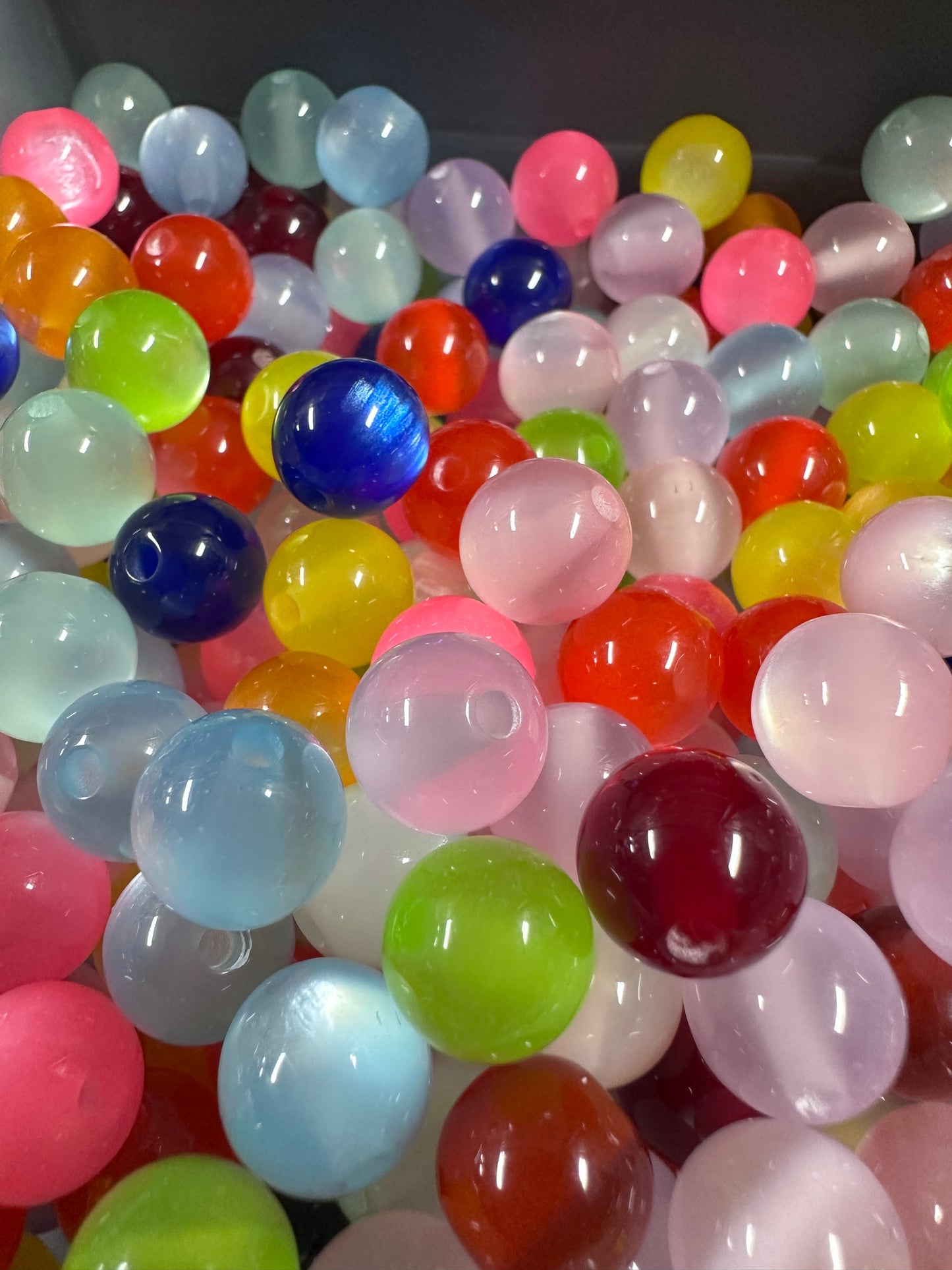 10mm Cat Eye Acrylic Beads – Assorted Colors | Sets of 10, 25, 50. Perfect for jewelry DIY