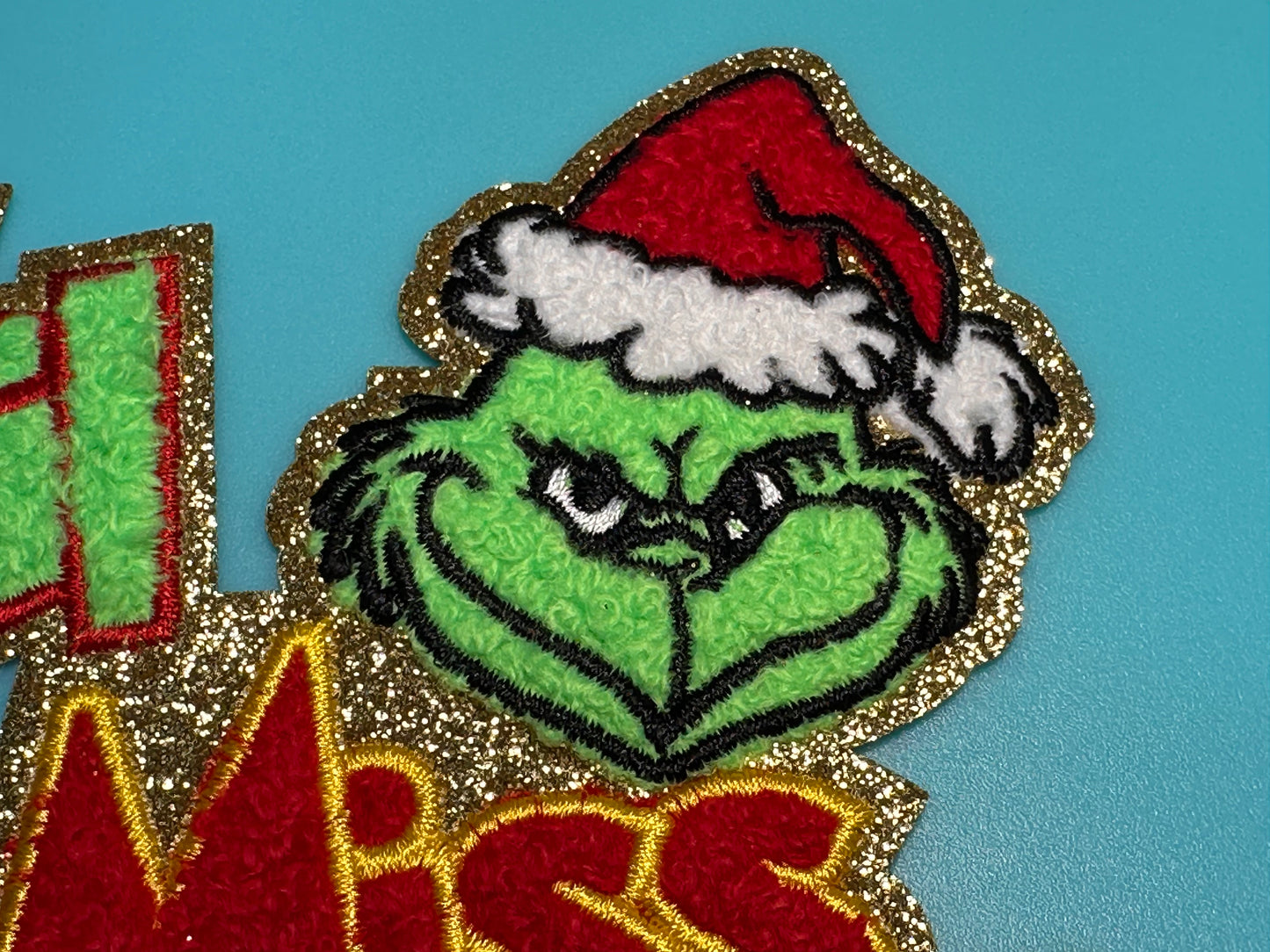 LIL MISS GRIN /EVERYONES FAVORITE GROUCHY CHRISTMAS HATER PATCH LARGE APPROX.  11 X 7.5 -RED