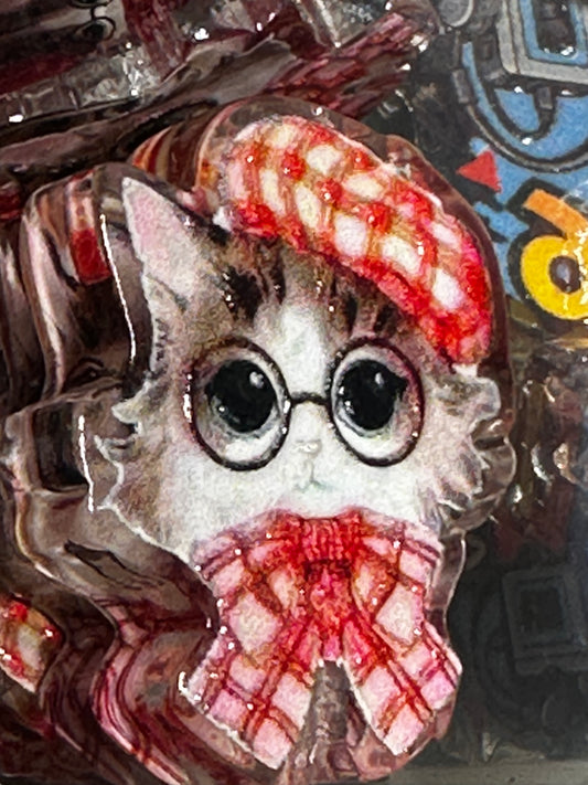 Fashionista kitty cat acrylic focal bead- set of 2/ focal bead/ pen beading / keychain bead/