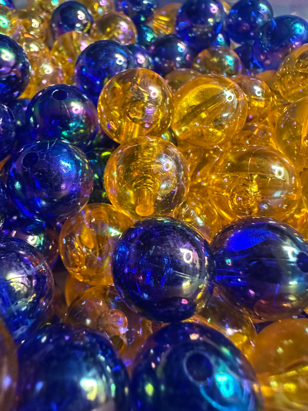 Clear Beads/Set of ten beads-Five beads each color included/ perfect to go with Florida Gators and University of Auburn /fits beadable pen/ keychain bead/ dark blue and orange/ 16mm