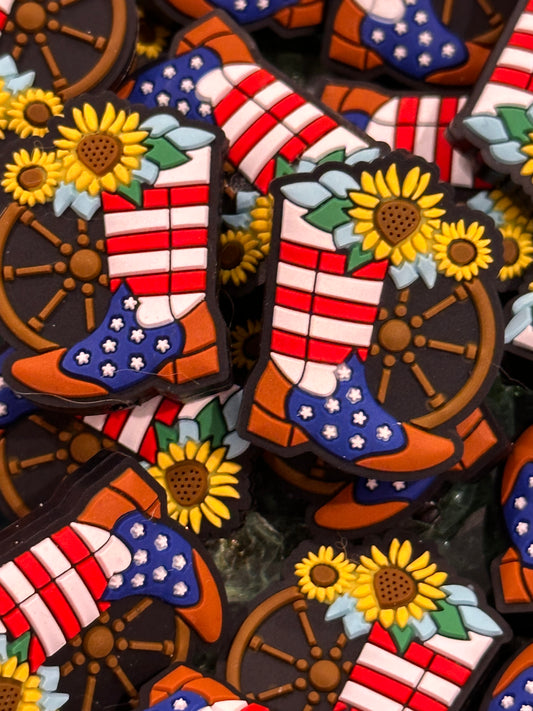 Patriotic Focal Bead/ American flag/ sunflower/ cowboy boots