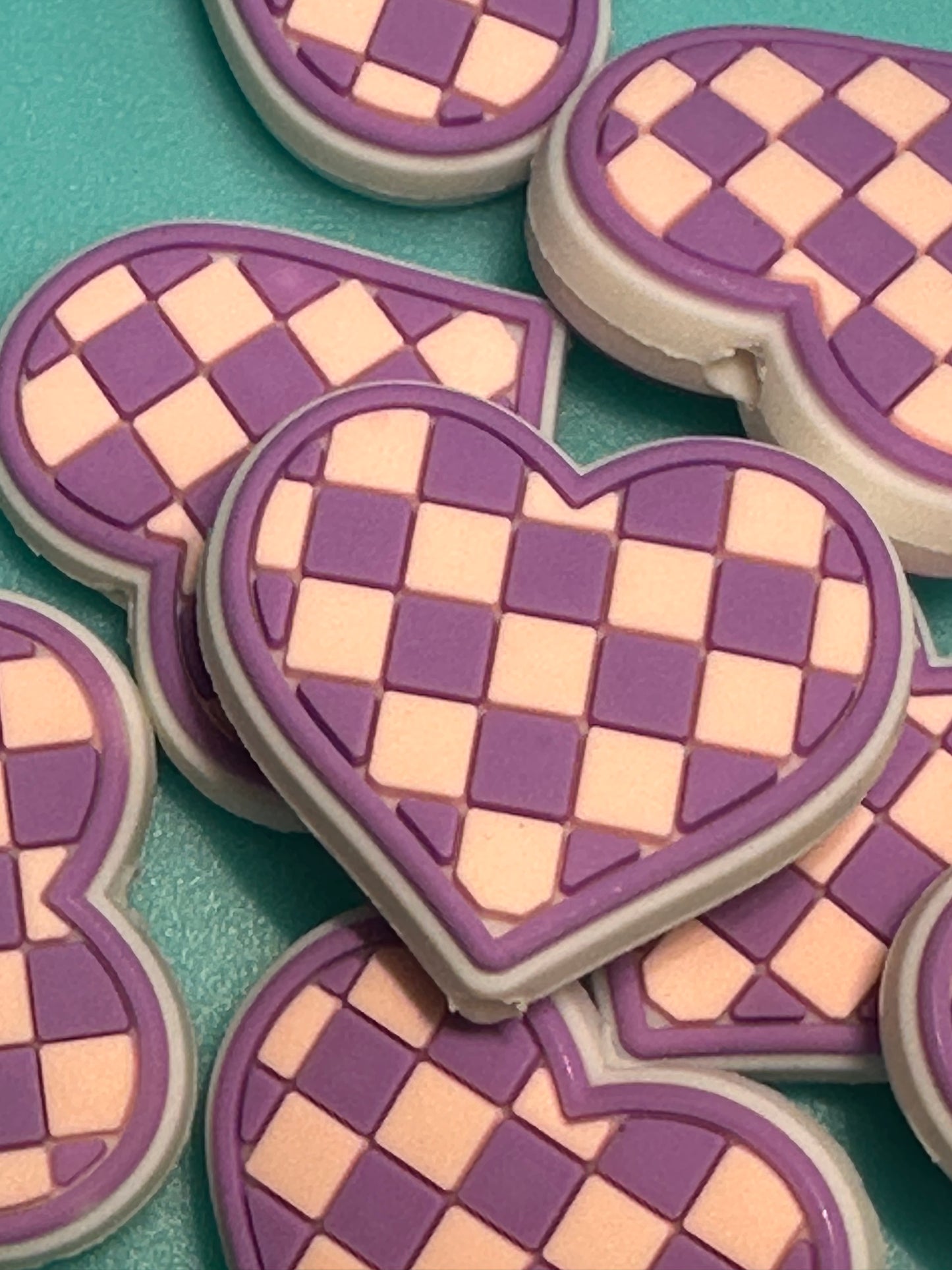 Heart Love beads/ beadable pen/ Silicone bead/ keychain bead/Valentines Day hearts/ checkered/ Purple