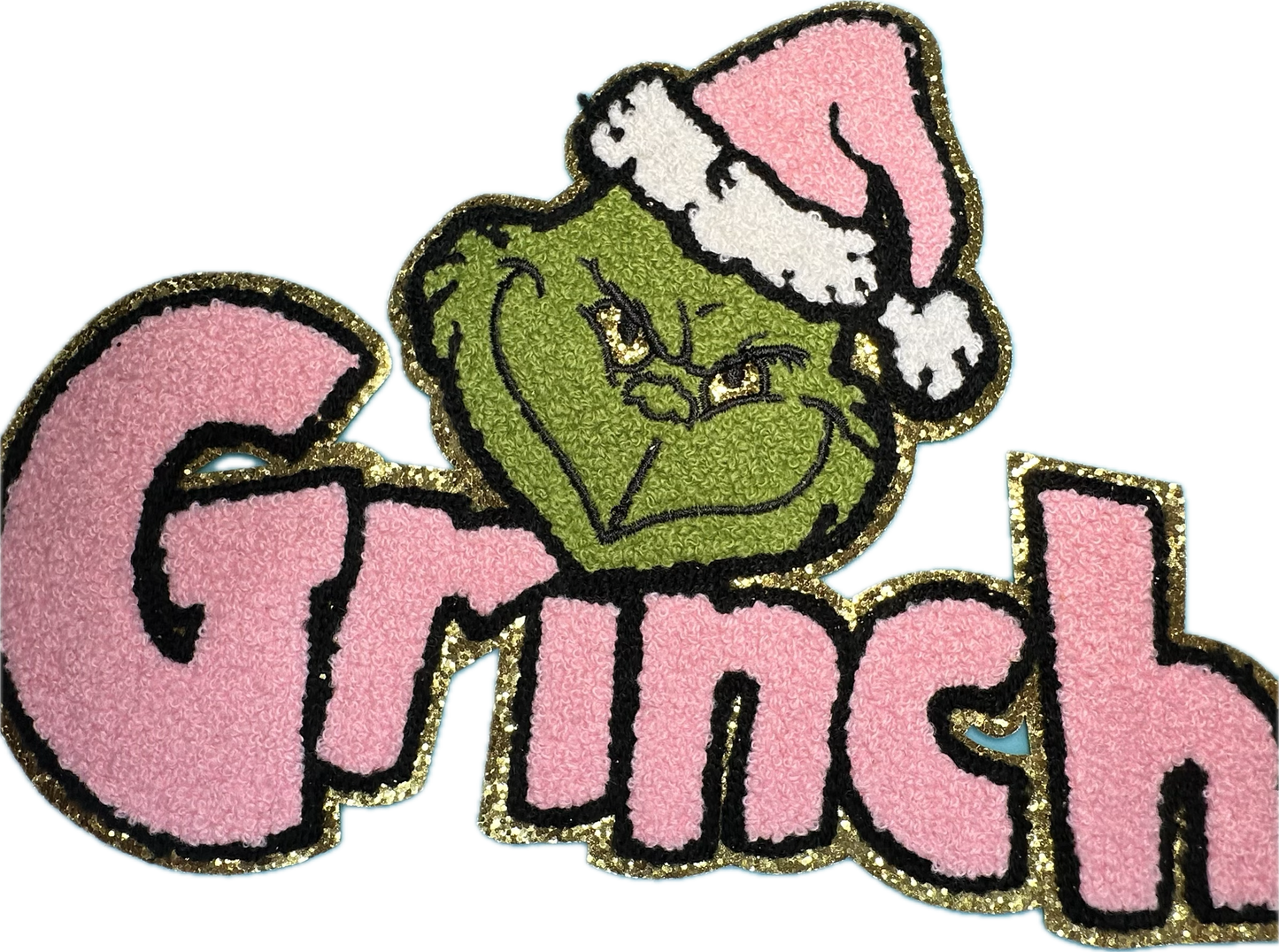 EVERYONES FAVORITE GROUCHY CHRISTMAS HATER PATCH LARGE APPROX.  11 X 7.5 -PINK