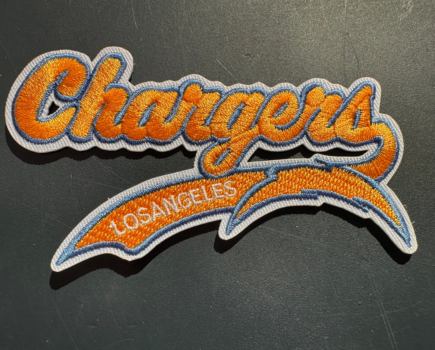 LOS ANGELES CHARGERS EMBROIDERED IRON ON PATCH/ SIZE APPROX 4" x 2"/ QUALITY MATERIAL/FABRIC PATCHES/FOOTBALL TEAM