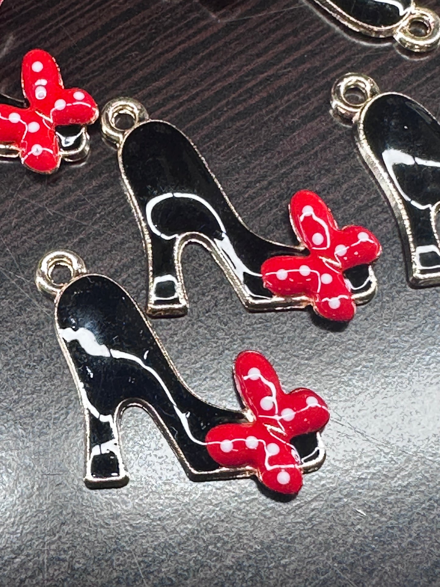 Black high heel with red bow enamel metal charms/ DIY charm bracelet/ DIY necklace