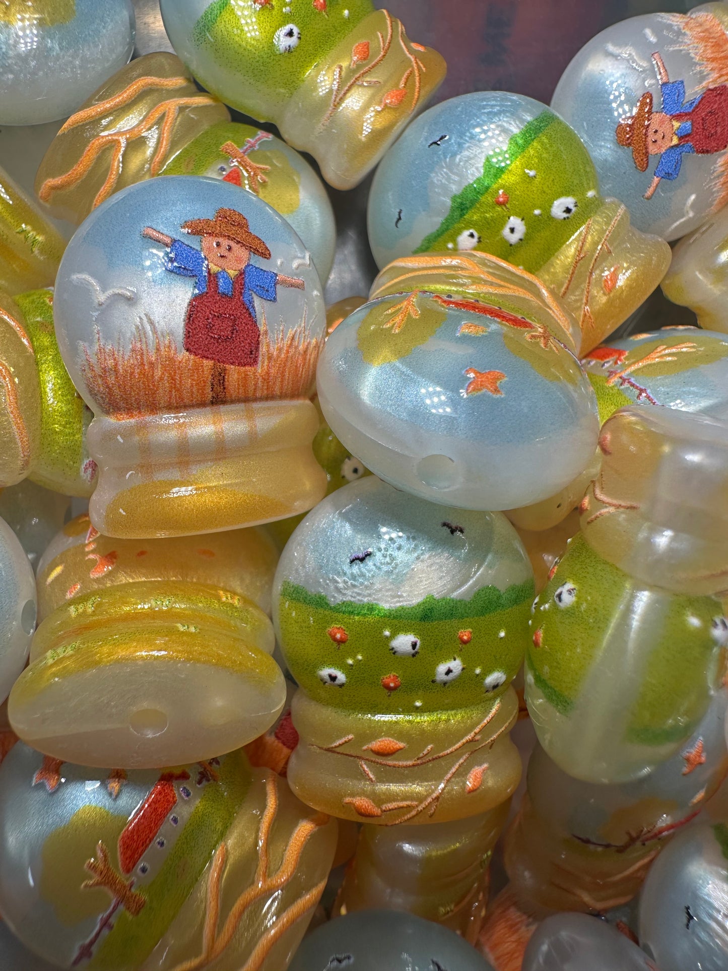 Fall Snow globe Shaped Acrylic Beads • 20MM Beads • Pen Beads • Beadable Pen Supplies • DIY Craft Beads • Random Mix – Set of 5