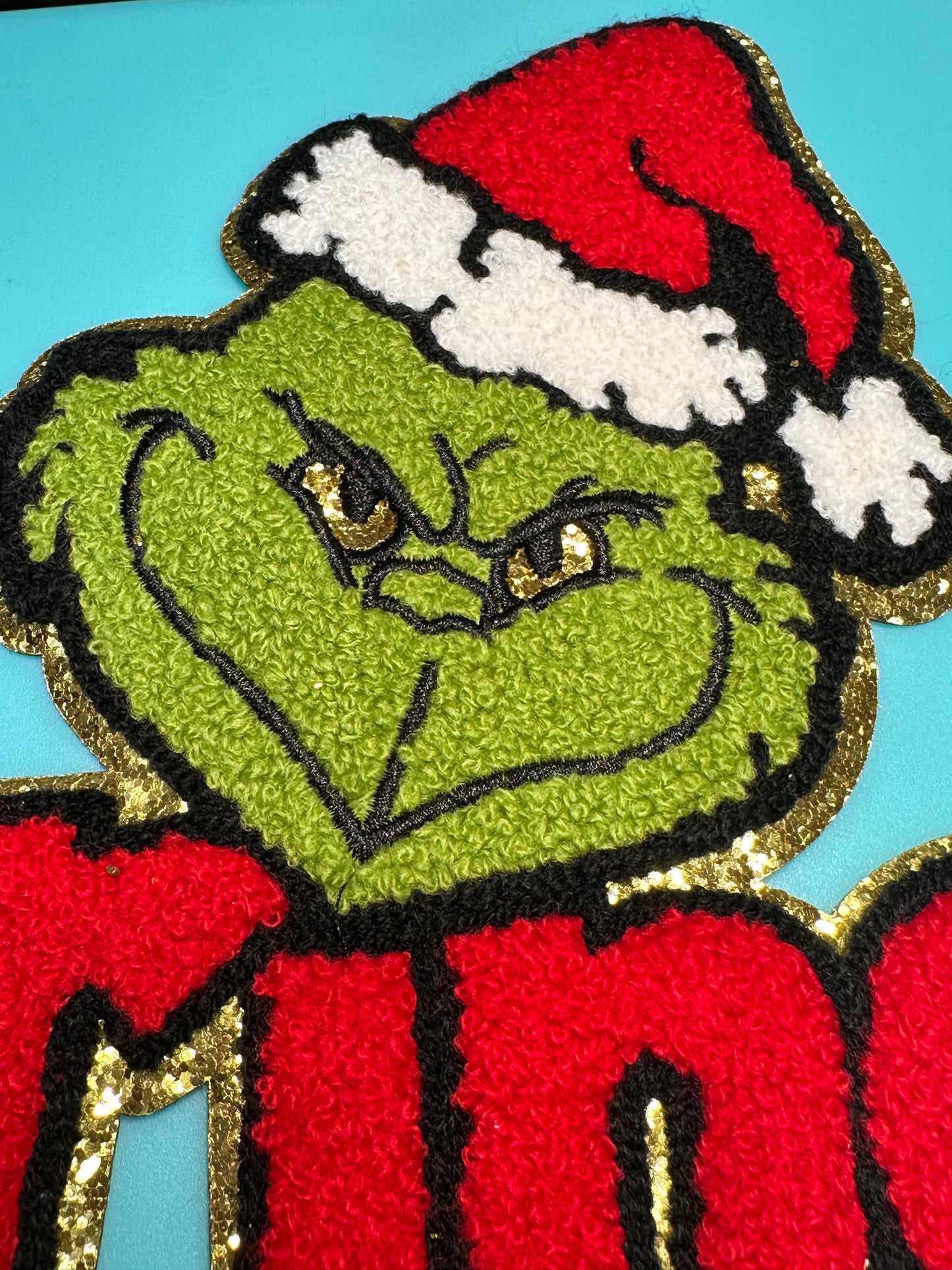 EVERYONES FAVORITE GROUCHY CHRISTMAS HATER PATCH LARGE APPROX.  11 X 7.5 -RED