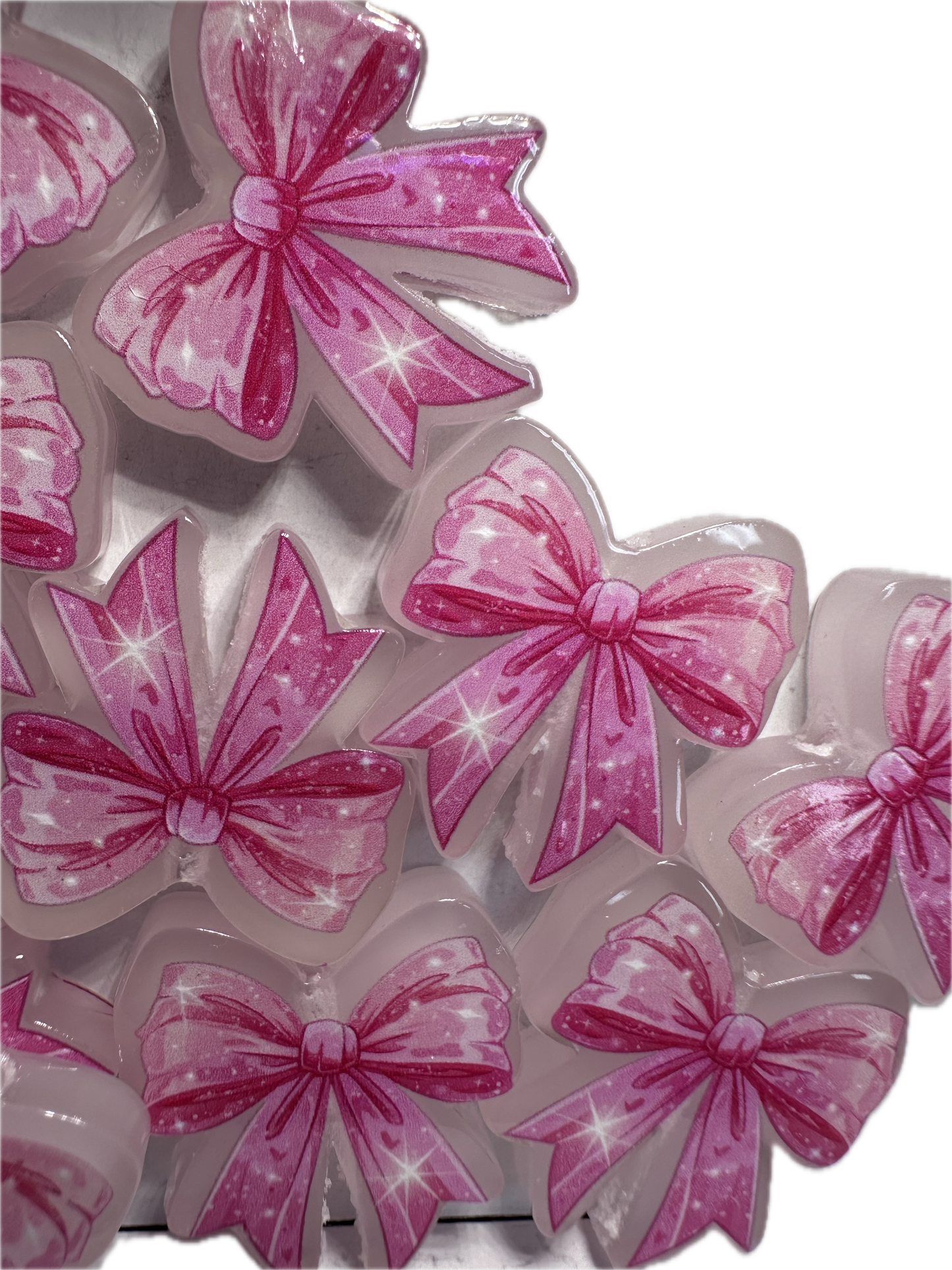 Luminous pink bow acrylic focal bead- set of 2/ focal bead/ pen beading / keychain bead/ glow in the dark