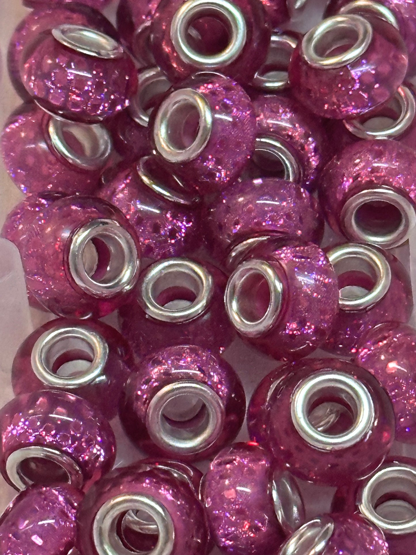 Ten (10) Acrylic glitter pink rhinestone spacers included/ jewelry Bead/ beadable pen beads/ keychain bead/bead/12mm