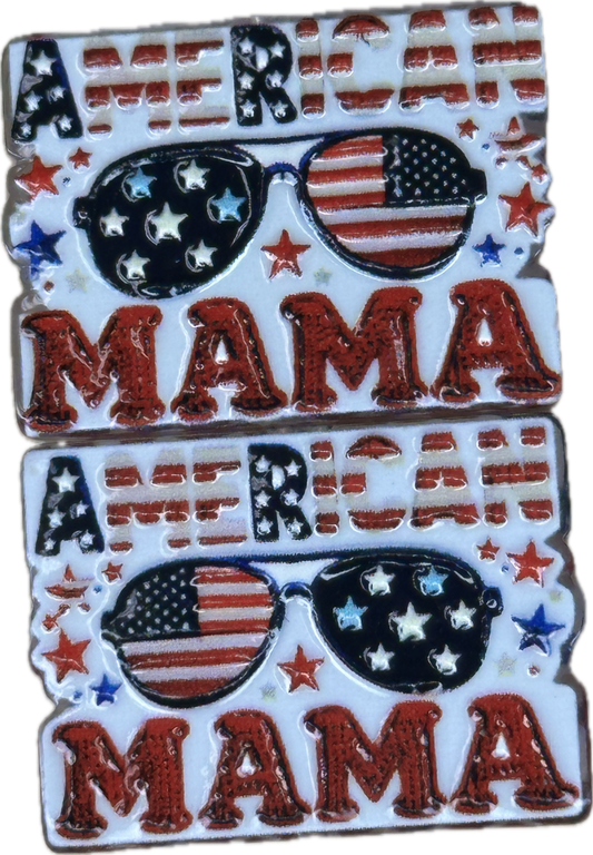 MAMA American Flag acrylic focal bead- set of 2/ focal bead/ pen beading / keychain bead/ patriotic