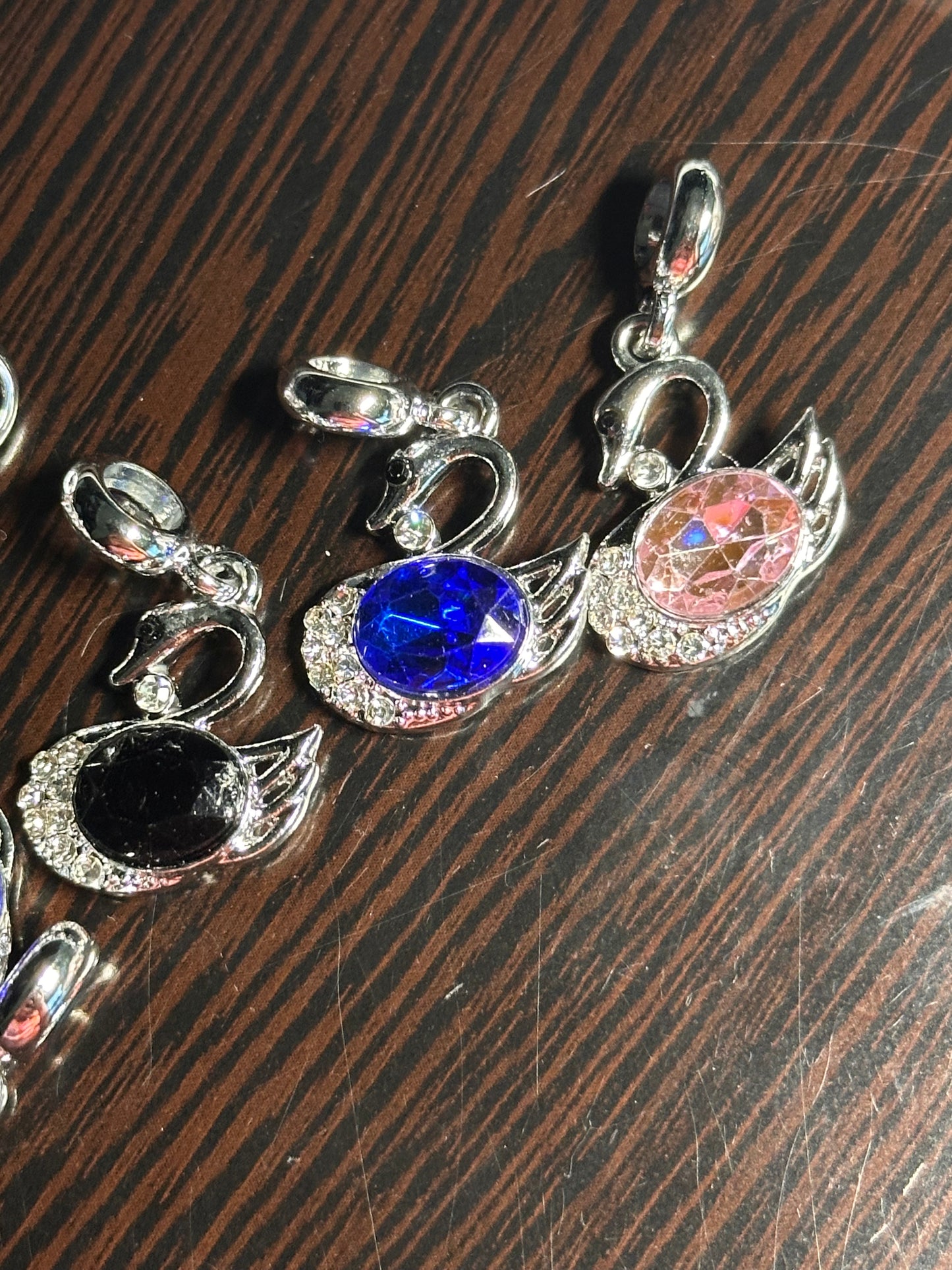 Fancy swan spacer dangling rhinestone beads/Five beads included/fancy Beads/ beadable pen/ keychain bead/ bail bead