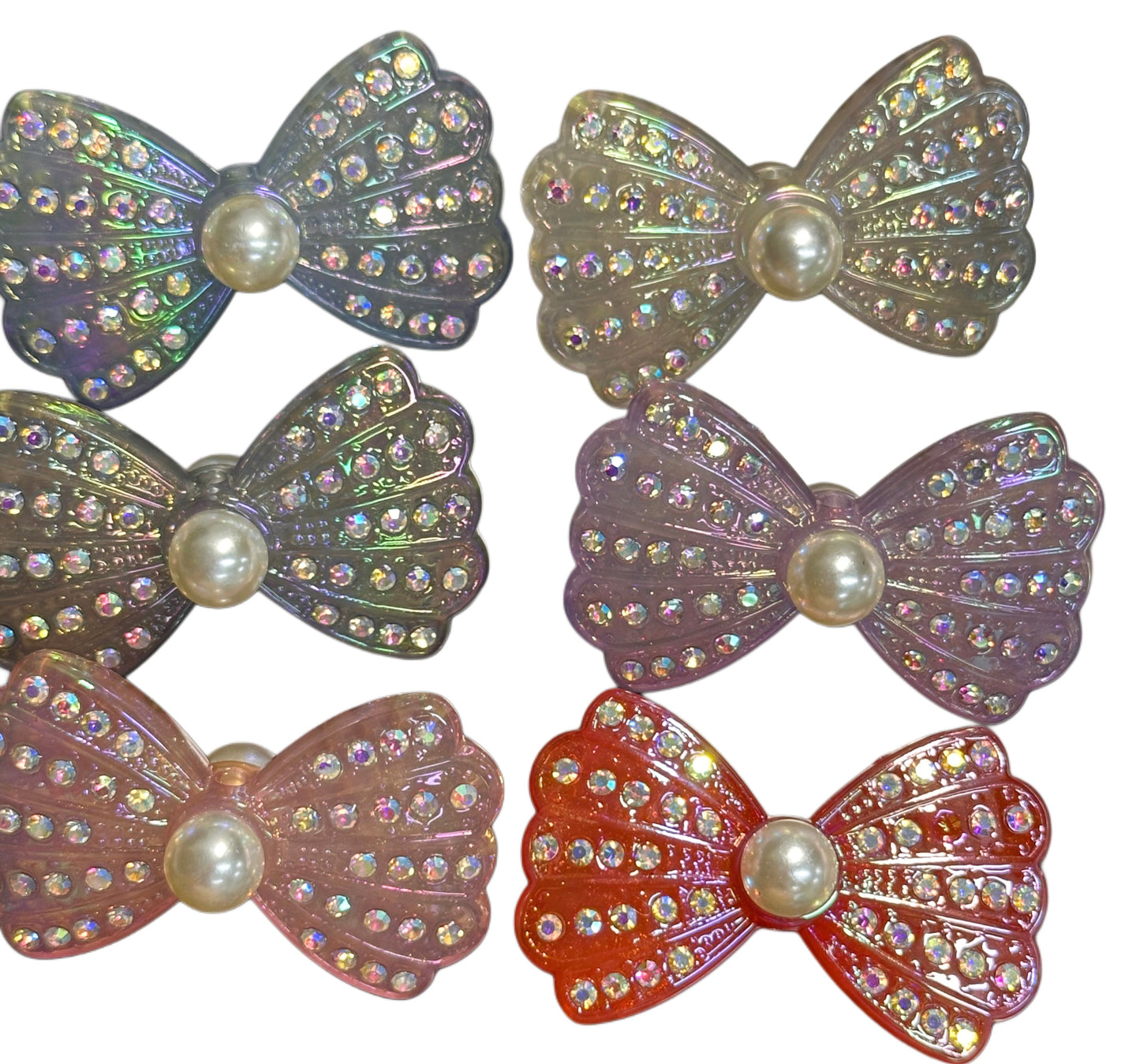 Large fancy bowties with rhinestones and pearls- set of 3/ same on both sides/ beadable pen/ keychain bead/bow beads/UV coated/ 33mmx55mm