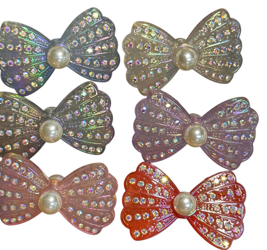 Large fancy bowties with rhinestones and pearls- set of 3/ same on both sides/ beadable pen/ keychain bead/bow beads/UV coated/ 33mmx55mm
