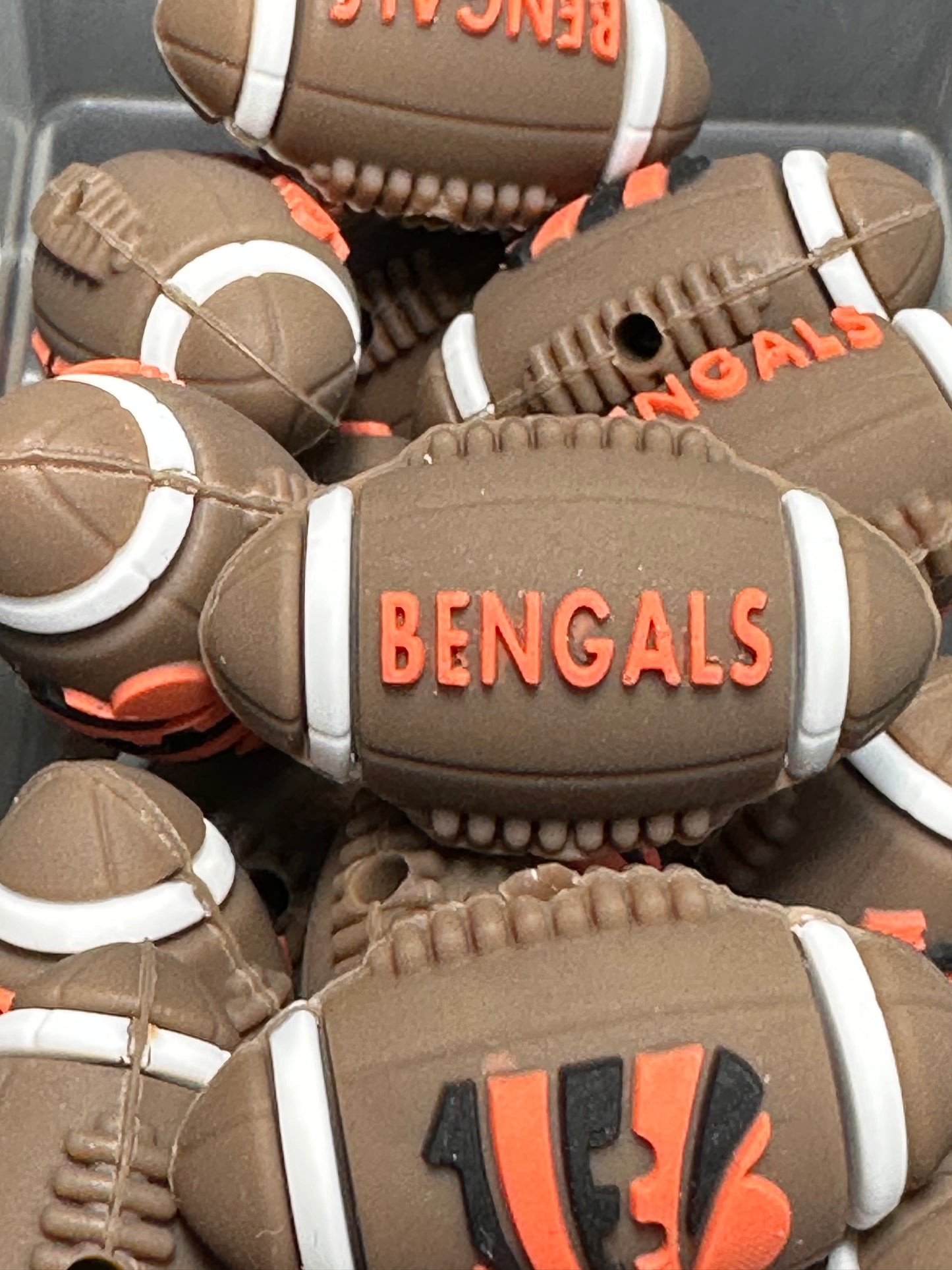 3D football shaped Bengals focal bead