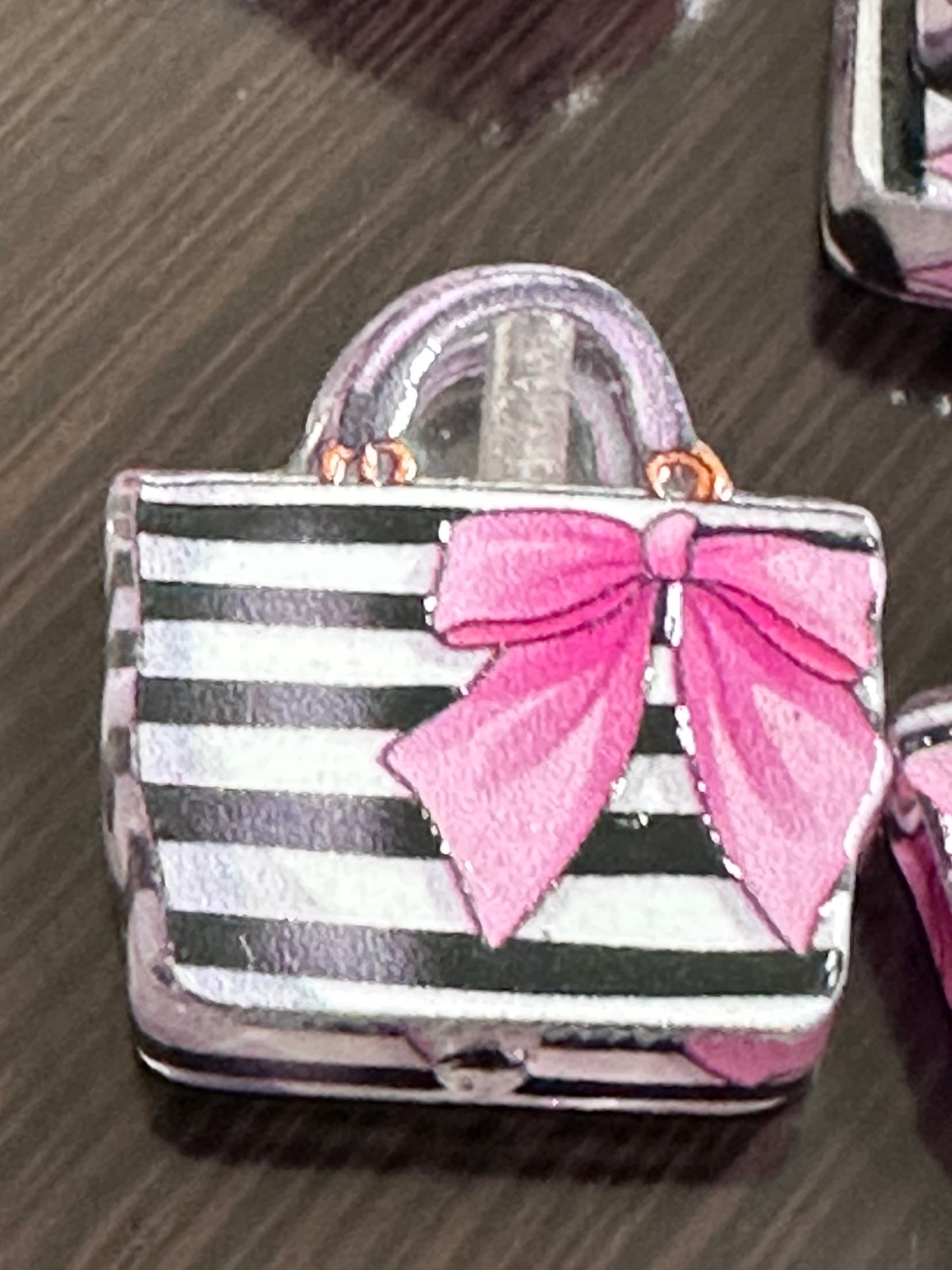 Striped purse acrylic focal bead- set of 2/ focal bead/ pen beading / keychain bead/pink bow