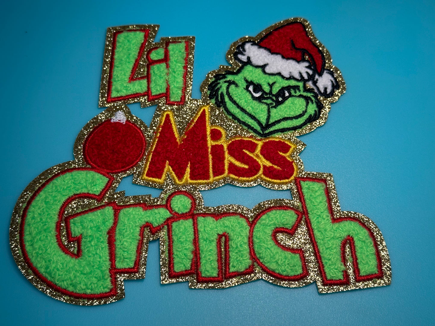 LIL MISS GRIN /EVERYONES FAVORITE GROUCHY CHRISTMAS HATER PATCH LARGE APPROX.  11 X 7.5 -RED