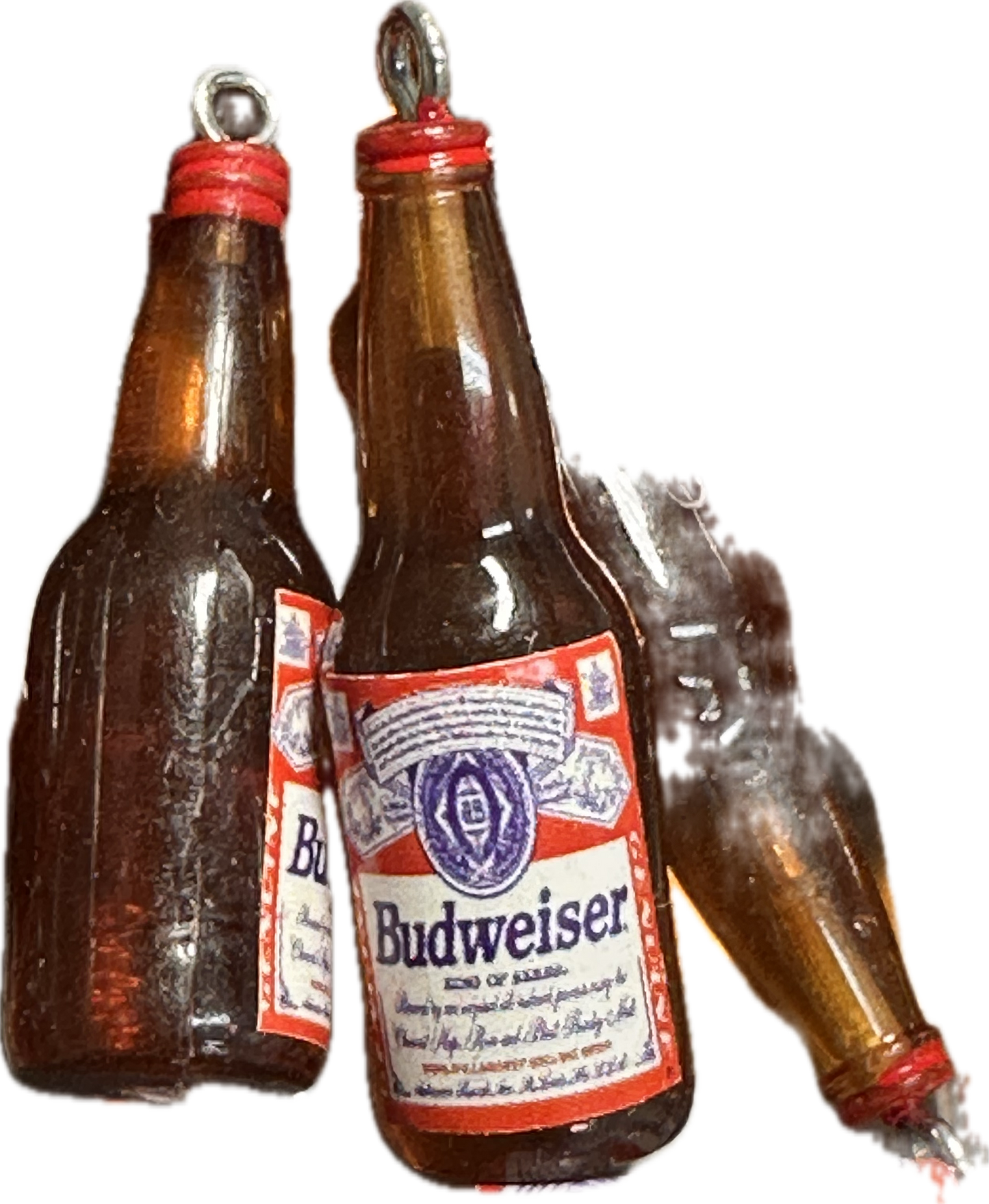 Mini Beer Bottle Charms – Resin Drink Beads for Keychains, Jewelry & DIY Crafts / red and white label
