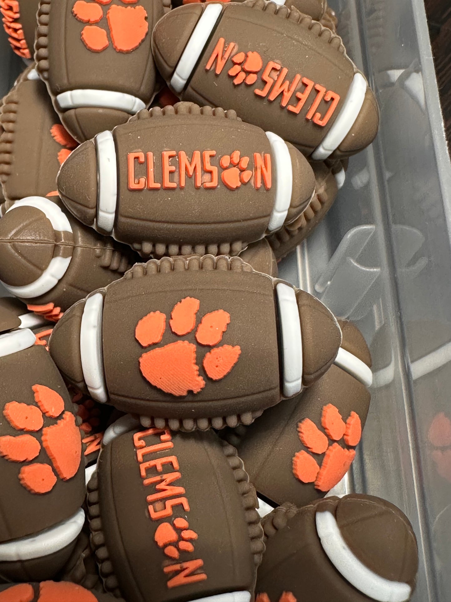 3D football shaped Clemson Tigers focal bead