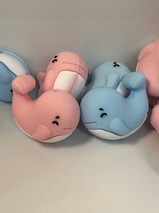 3D Pink or Blue whale focal bead