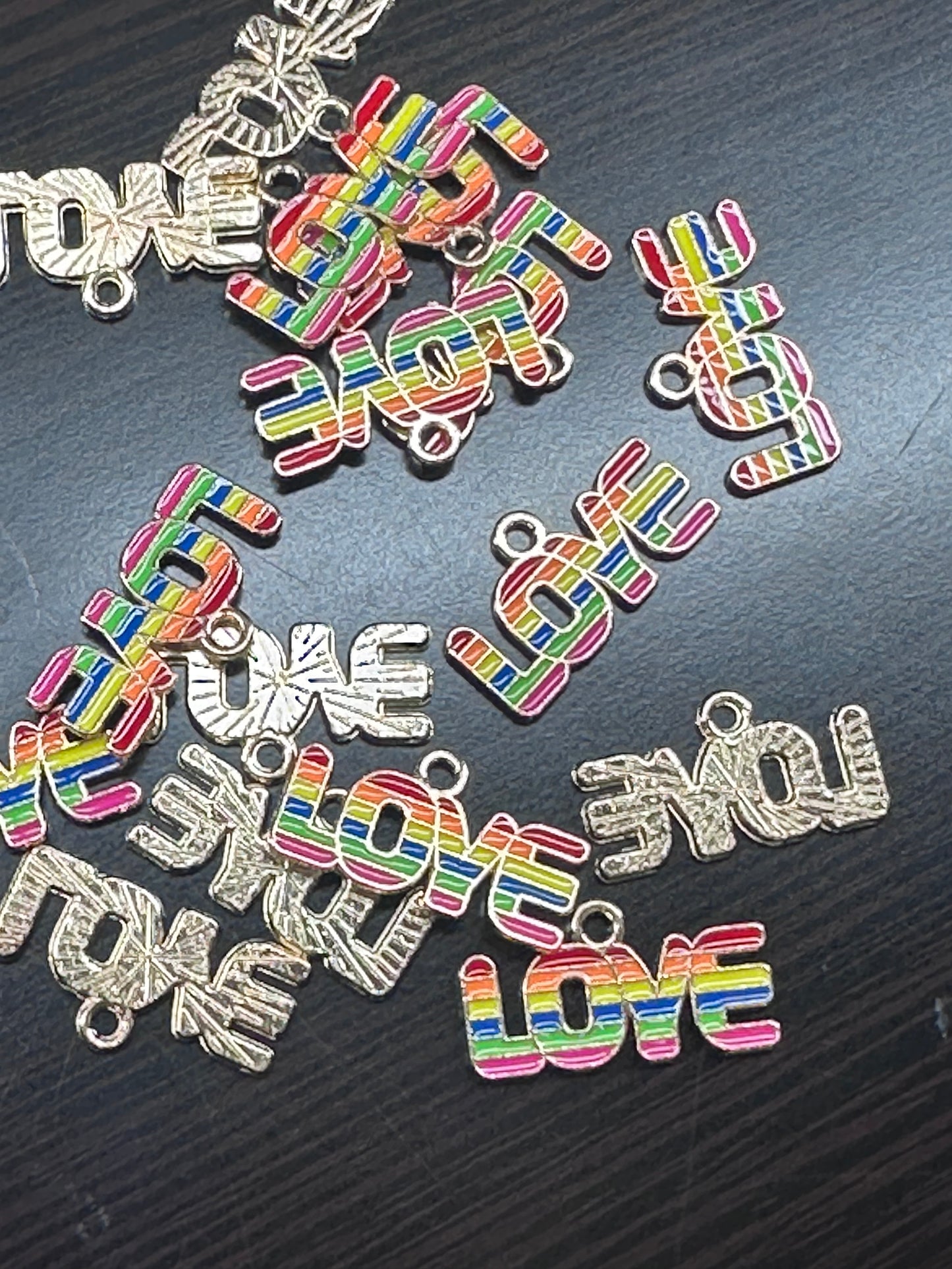 Love rainbow stripes enamel metal charms// DIY charm bracelet/ DIY necklace