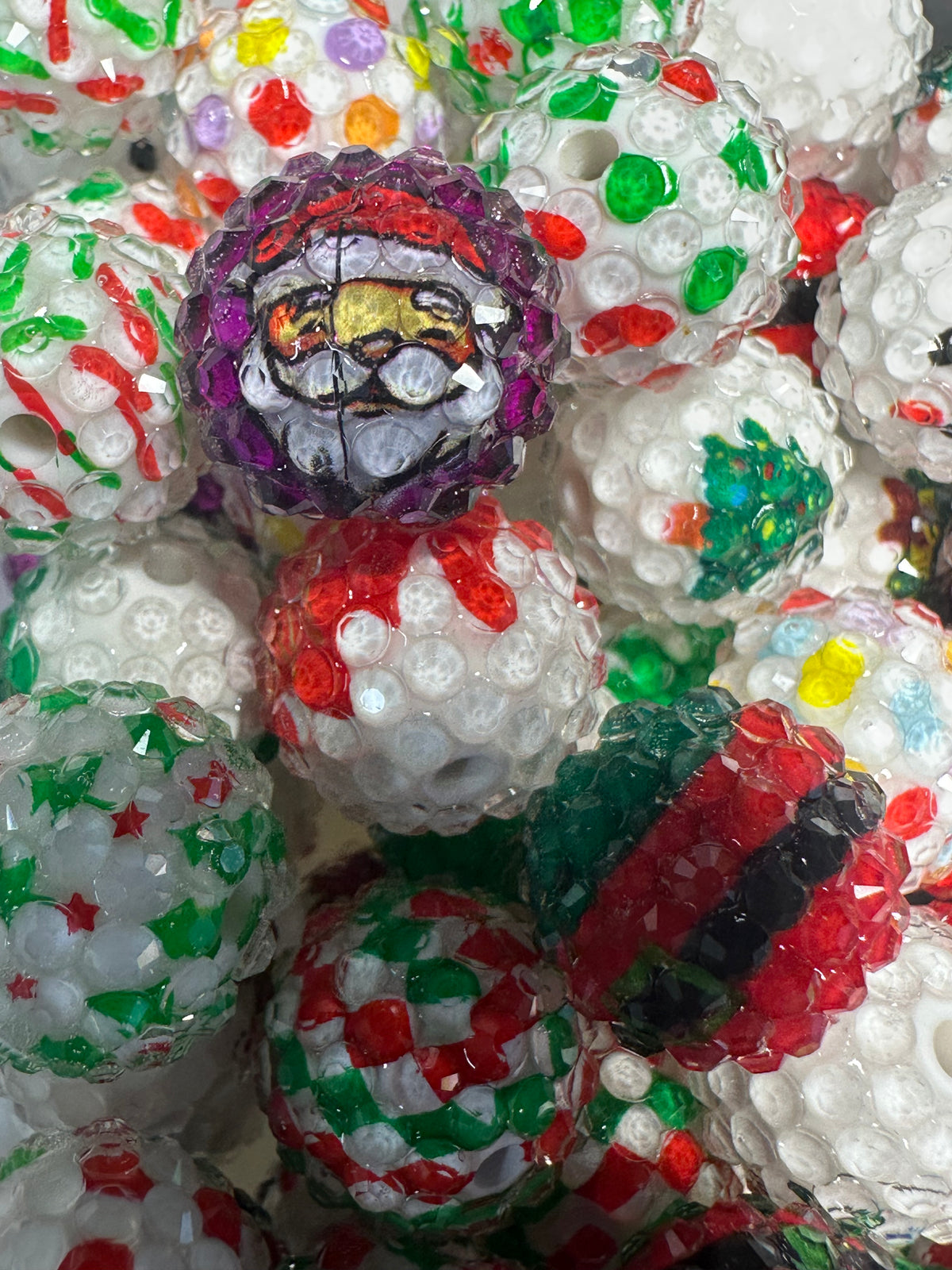 Christmas Mix Rhinestone Bead/Set of five beads-fits beadable pen/ Fancy bead/ keychain bead/Random Mixed Designs for Christmas 20mm
