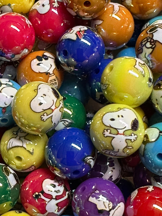 Ten (10) colorful dog beads/ round shaped beads/ pen beading beads / keychain beads/ DIY/ 16mm/ white dog with black ears