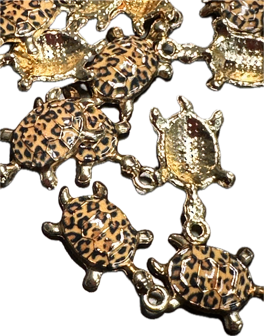 Leopard print enameled metal turtle charms/ DIY-earrings,necklace,charm bracelet/ sea turtle