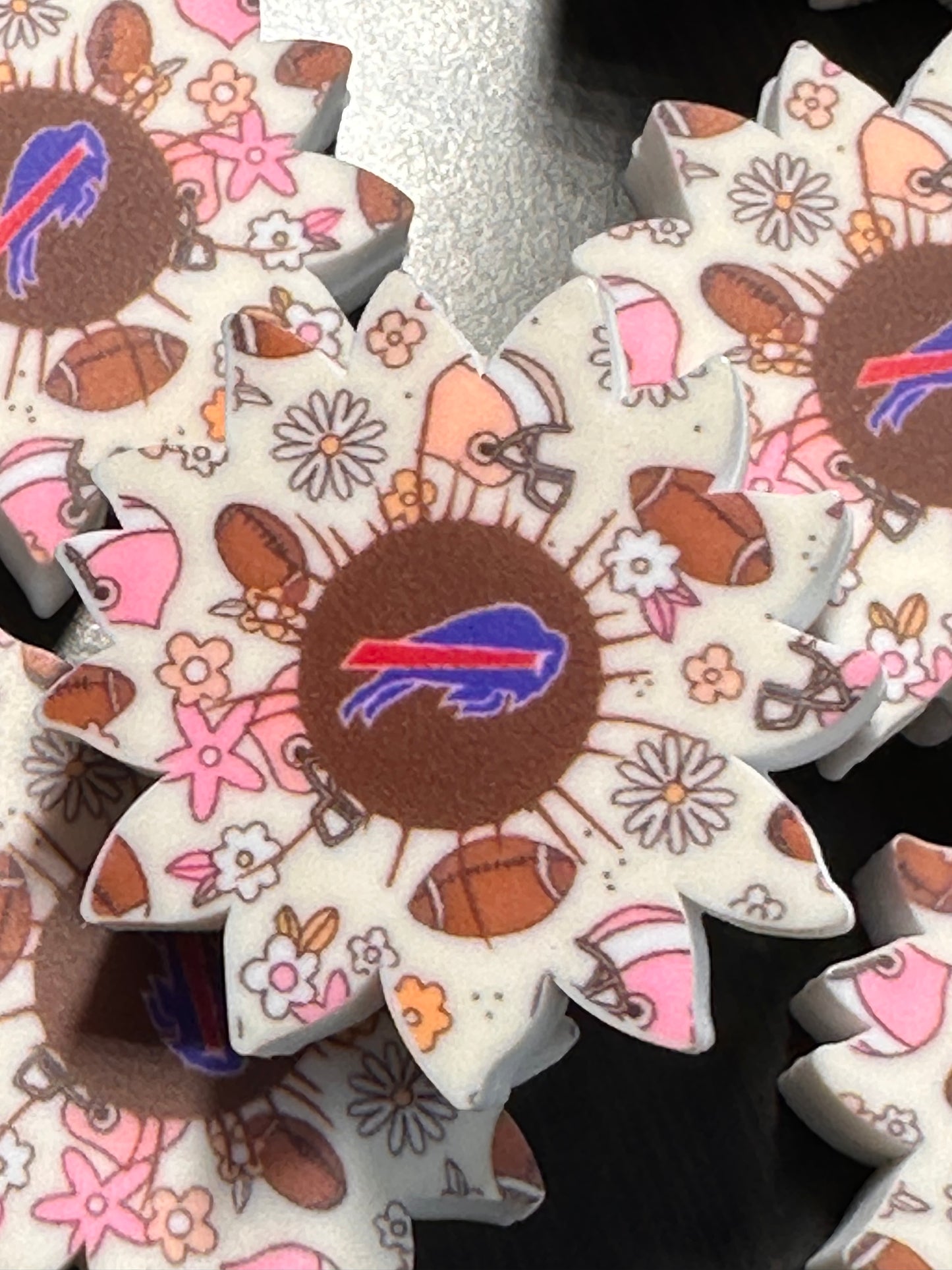 New Buffalo Bills focal bead/ silicone football bead for pens and keychains/ flower shaped