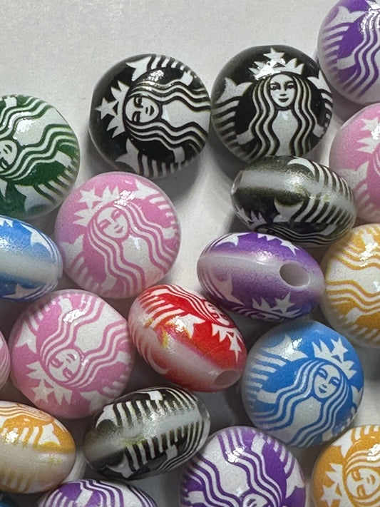 coffee acrylic bead- set of 5/ flat round bead/ pen beading / keychain bead