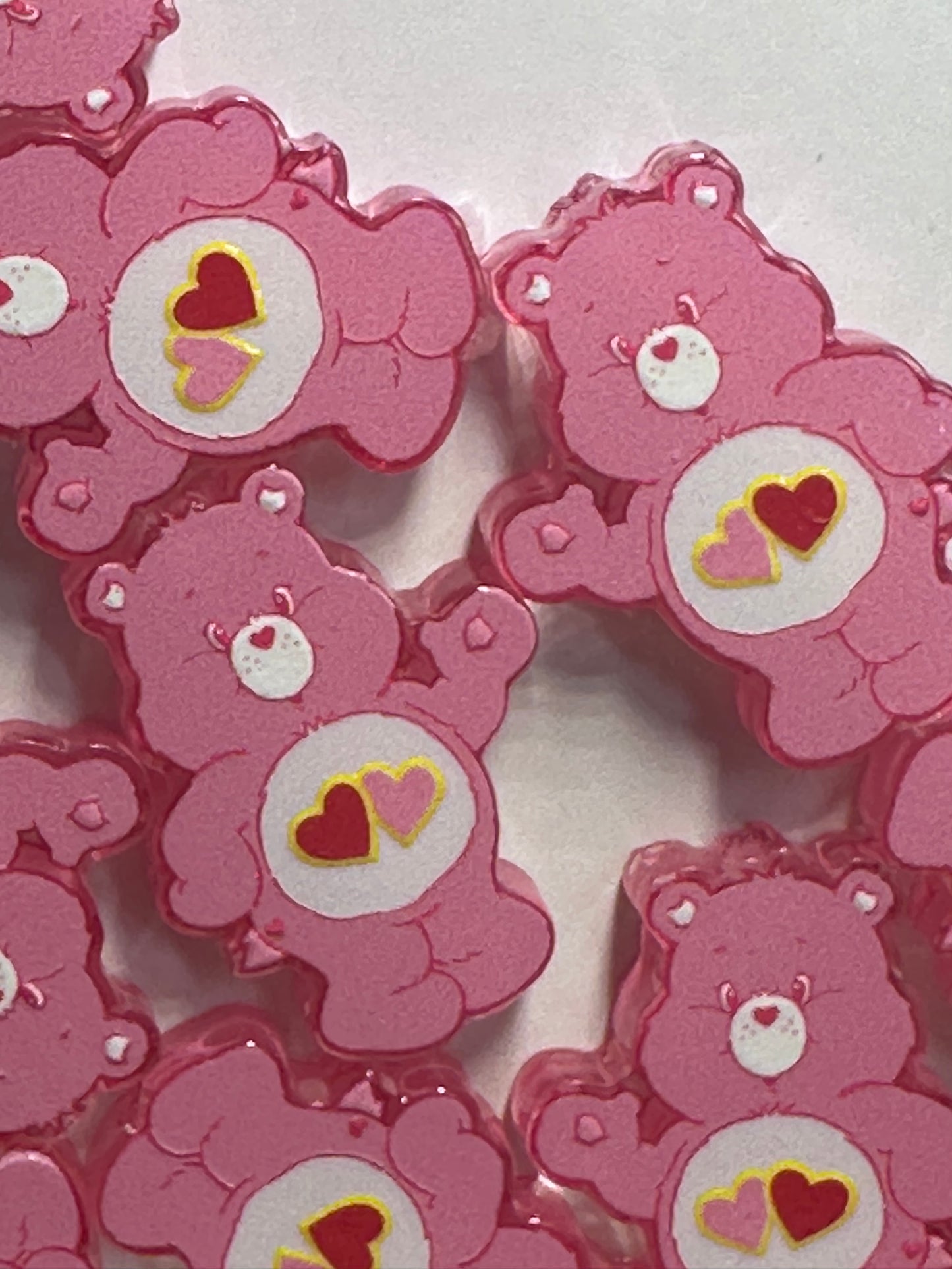 Pink Bear with hearts acrylic focal bead- set of 2/ focal bead/ pen beading / keychain bead