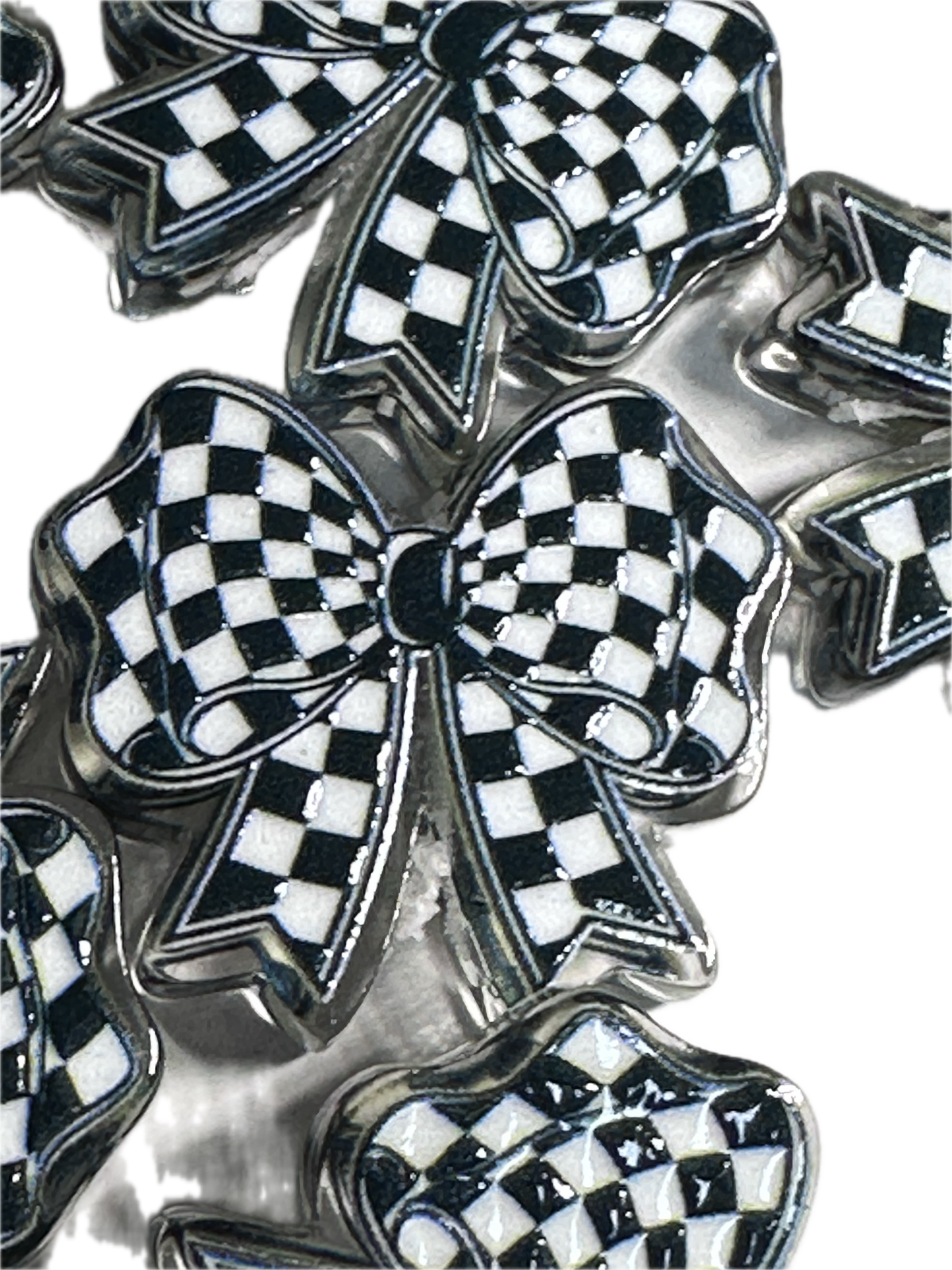 Checkered flag bow acrylic focal bead- set of 2/ focal bead/ pen beading / keychain bead