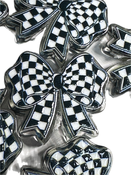 Checkered flag bow acrylic focal bead- set of 2/ focal bead/ pen beading / keychain bead