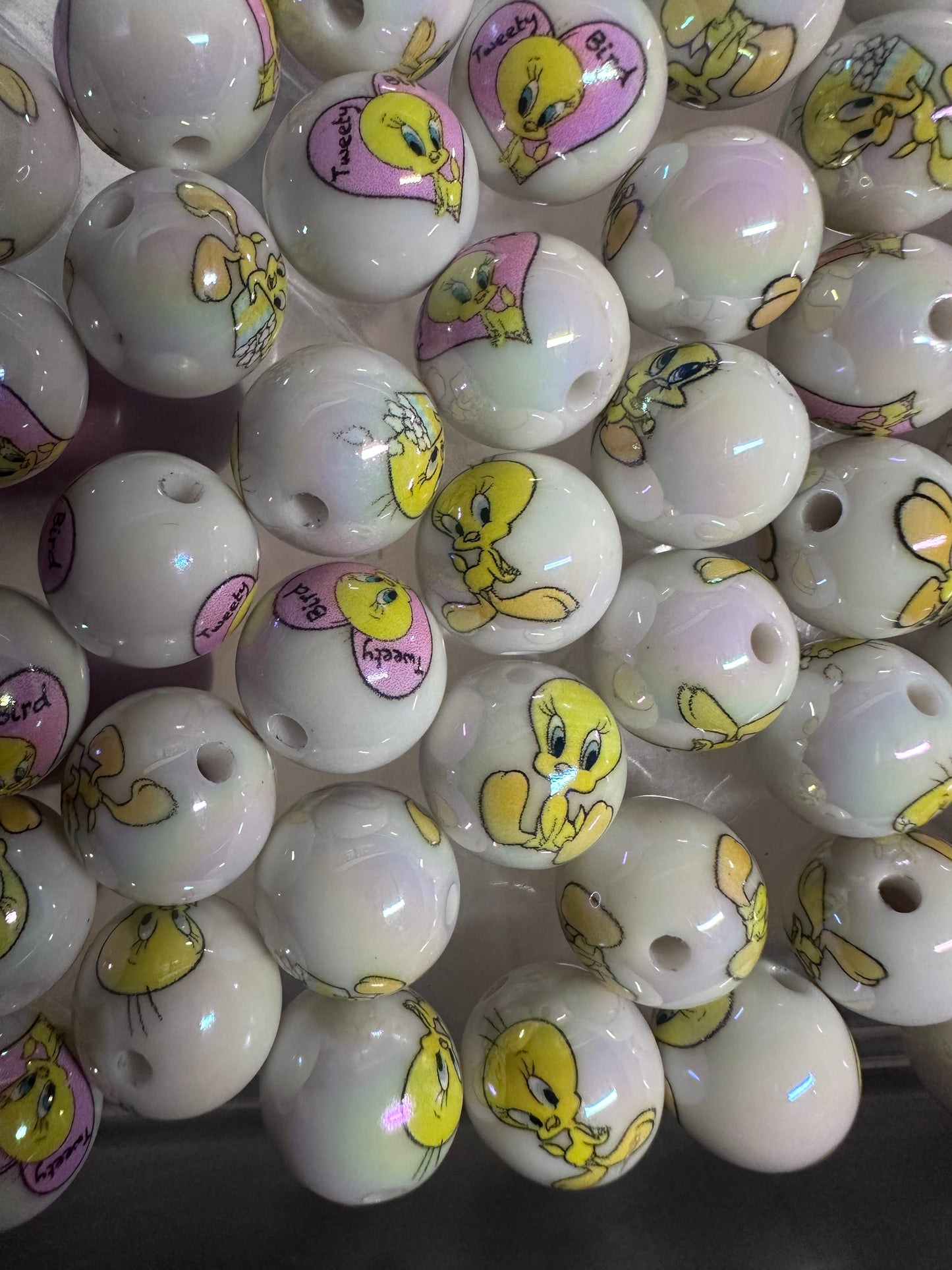 Yellow bird round beads/ Ten (10) included/16mm Bead/ beadable pen/ jewelry/ keychain/