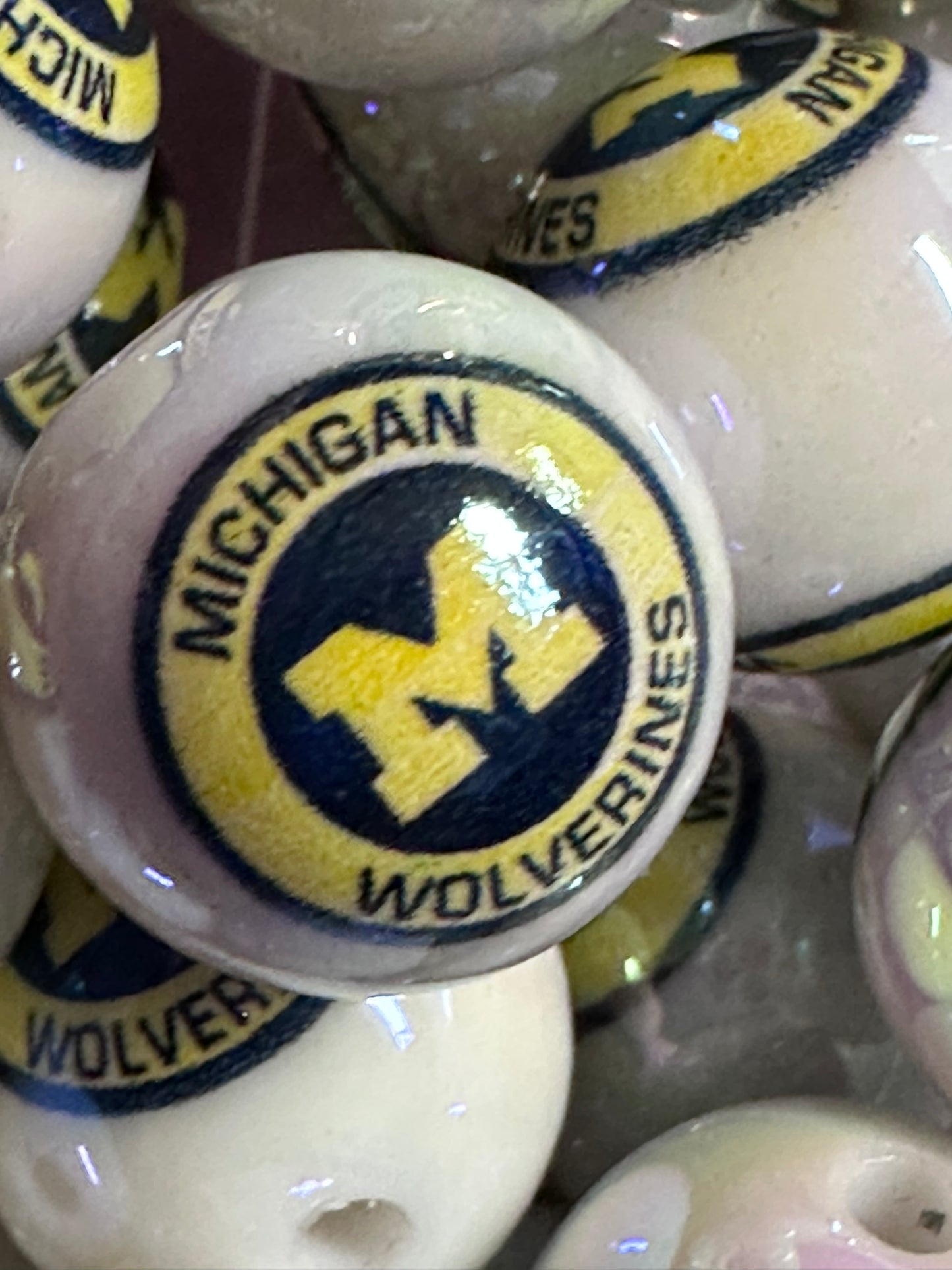 16mm Sports Print Beads • Set of 10 • Great for Pens, Keychains & Crafts- Michigan Wolverines