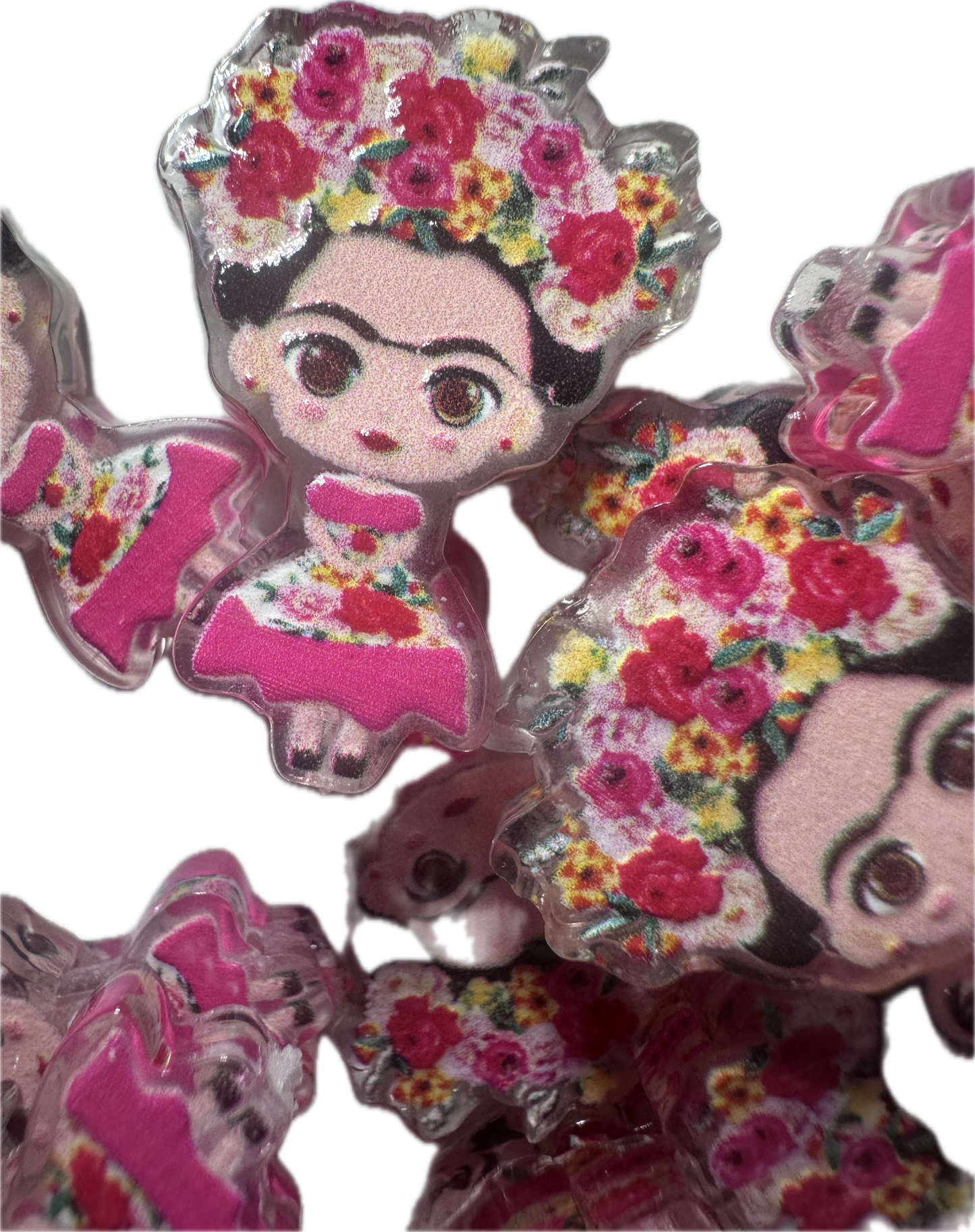 Mexican Lady artist acrylic focal bead- set of 2/ focal bead/ pen beading / keychain bead / Colorful Woman
