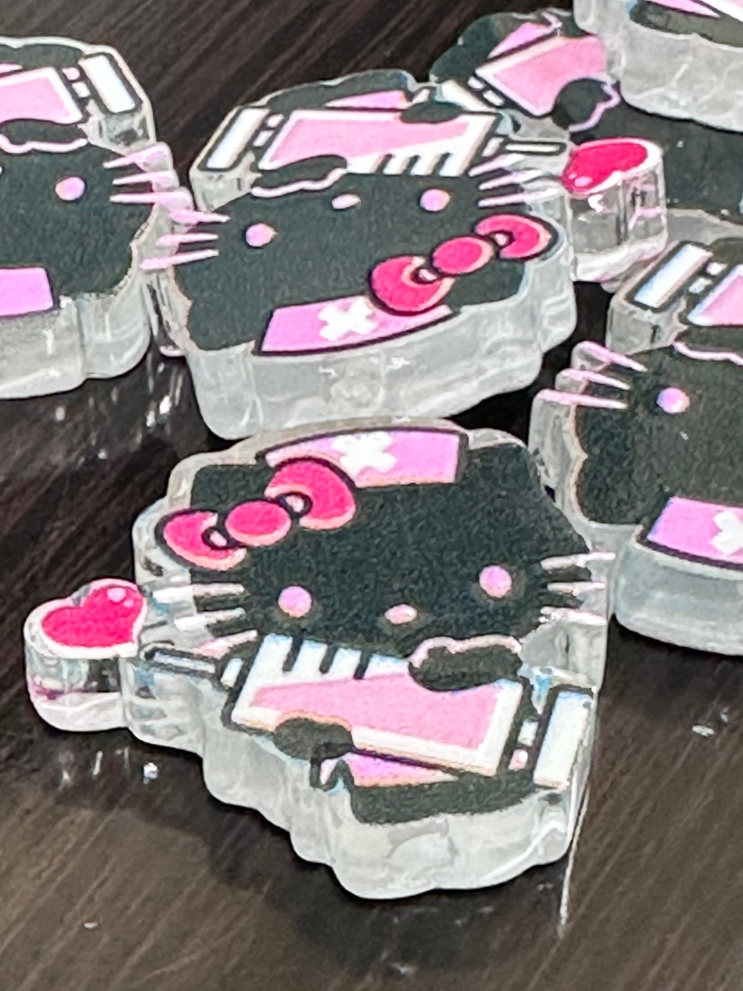 Black cat nurse acrylic focal bead- set of 2/ focal bead/ pen beading / keychain bead/doctor/hospital