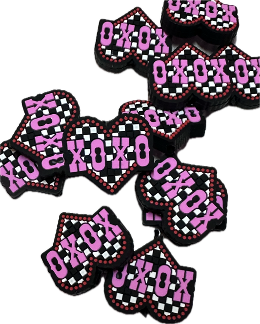 Heart Love XOXO beads/ beadable pen/ Silicone bead/ keychain bead/Valentines Day hearts/ checkered/ racing flag