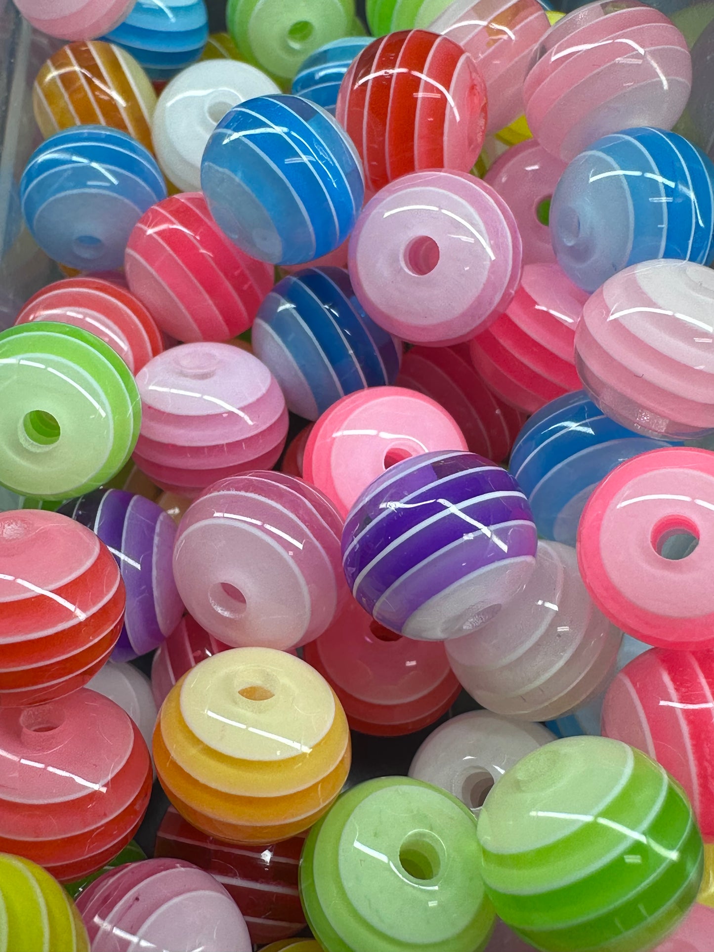 Acrylic clear beads with color stripes/beadable pen/ keychain bead/ 10 beads included/ approx 12mm
