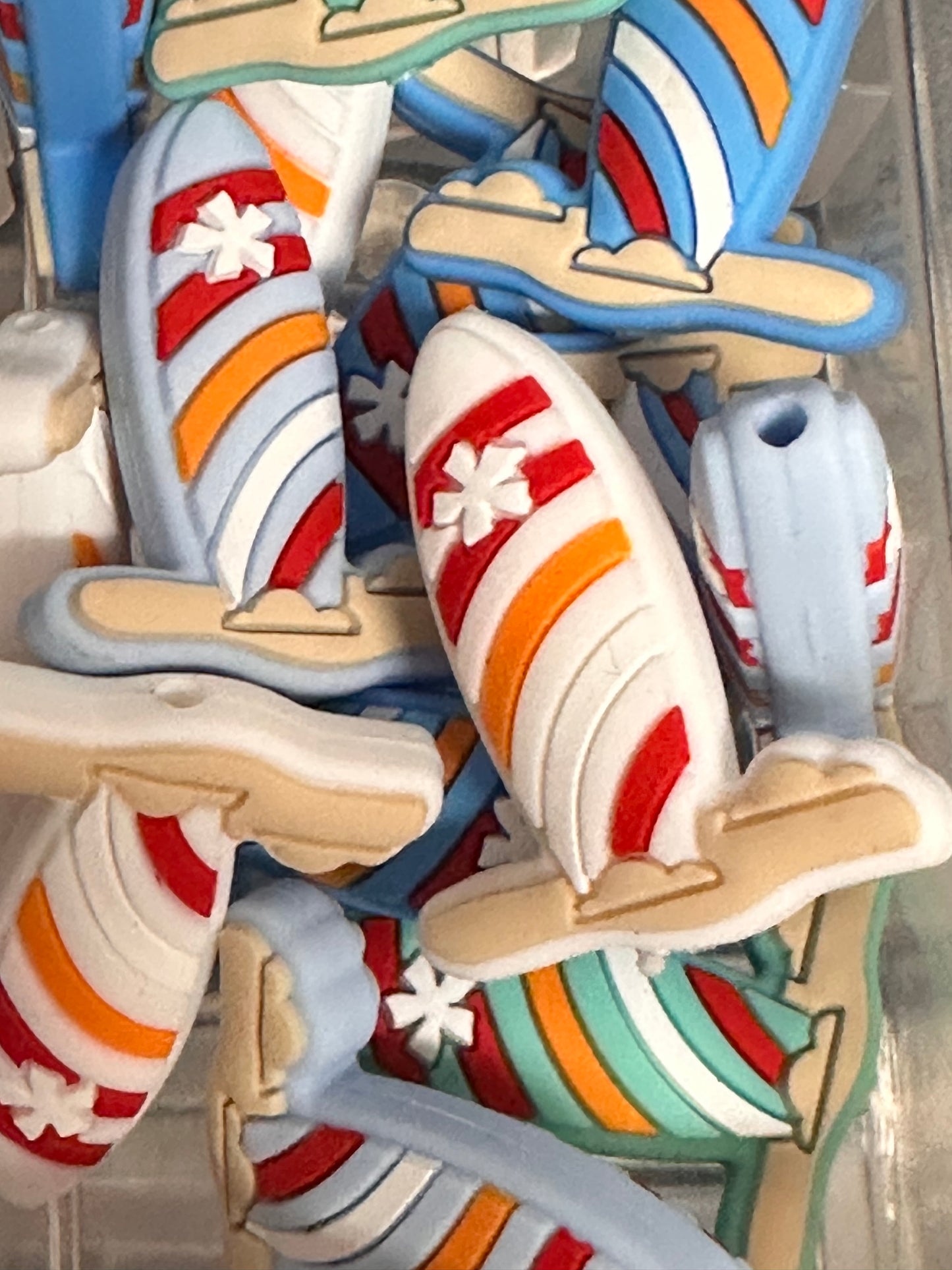 Surfboard Summer focal bead /Beach/ Palm Trees/ Surfboard/ Ocean/ Surfing