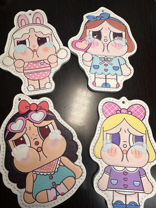 Cute Crying Girl Character Faux Leather Charms- for bag charms, keyrings, Christmas ornaments