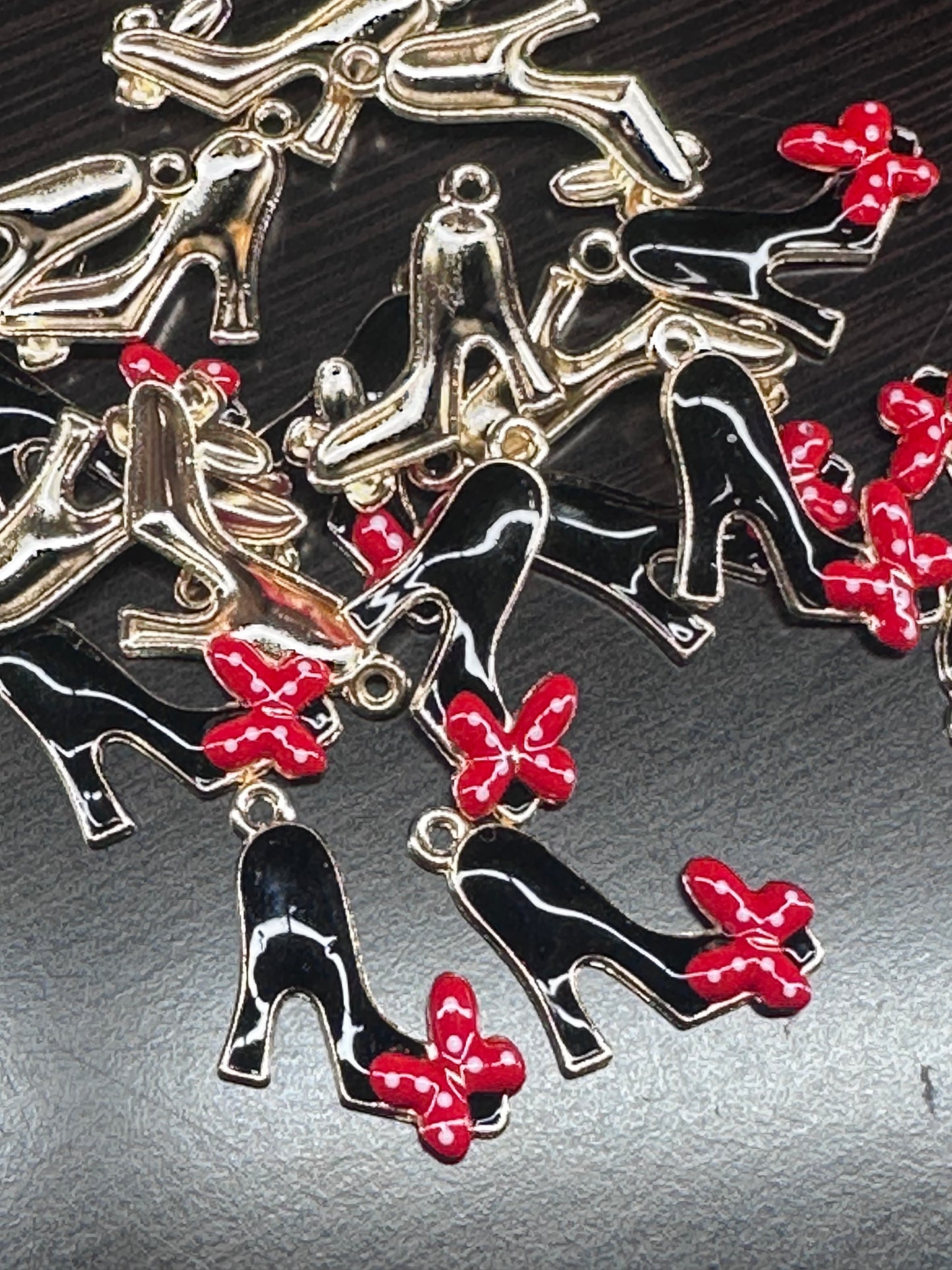 Black high heel with red bow enamel metal charms/ DIY charm bracelet/ DIY necklace