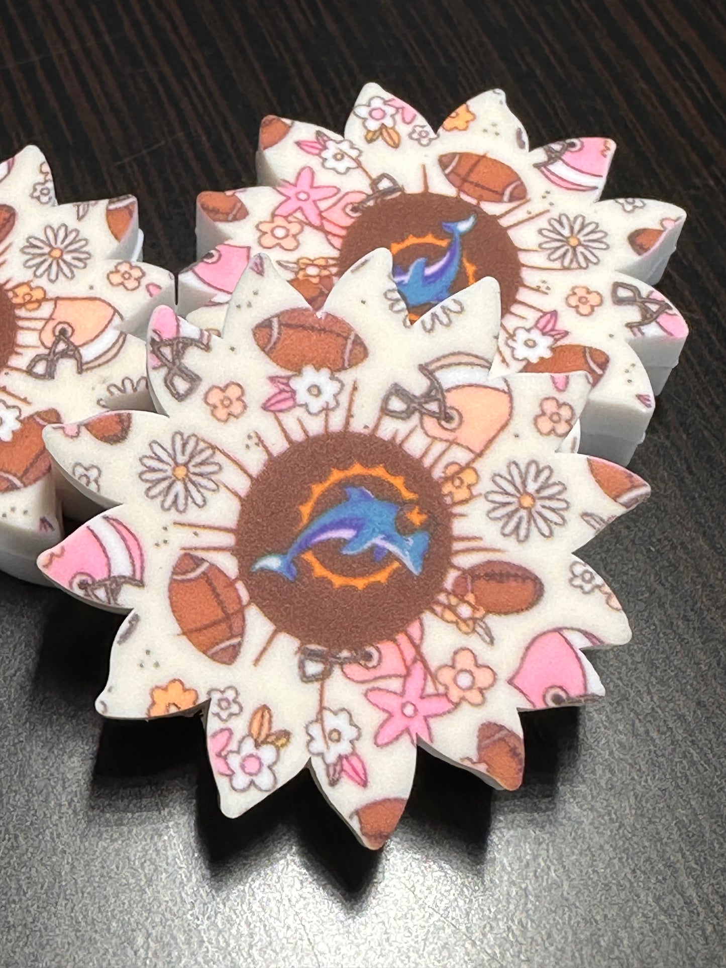 NEW Miami Dolphins focal bead/ flower sunburst shaped/ perfect for bag charms-cup charms-beaded pens