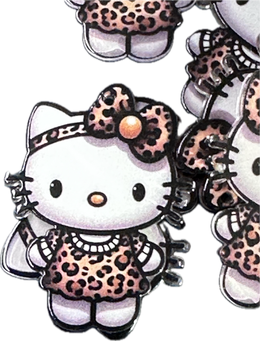 Cute Cat with Leopard Print Bow Acrylic Pendants – Cute Kitty with Bow Charms for DIY Crafts (Set of 5)