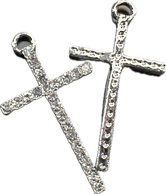 Rhinestone Cross Charms – Silver Color Pendants (1, 5, or 10 Pieces