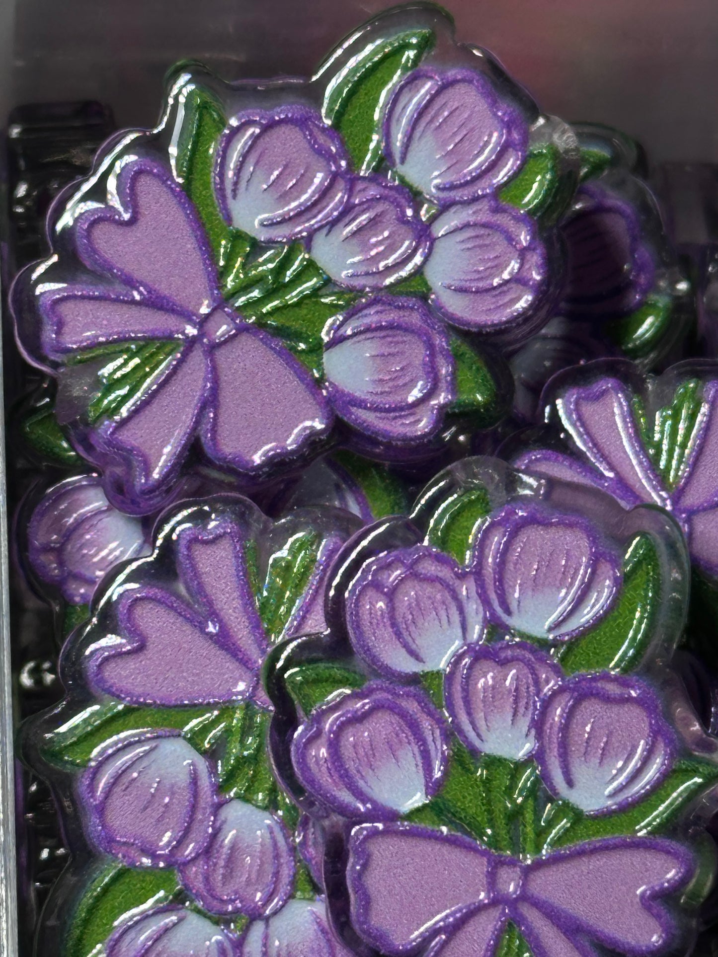Purple Tulips acrylic focal bead- set of 2/ focal bead/ pen beading / keychain bead/ Flower Bouquet