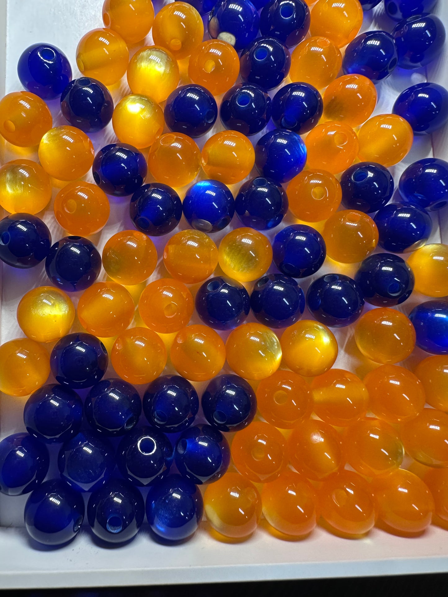 Ten (10) 10mm blue and orange glitter beads included/DIY Bead/jewelry bead/ half and half color/ Gators/Clemson/Broncos