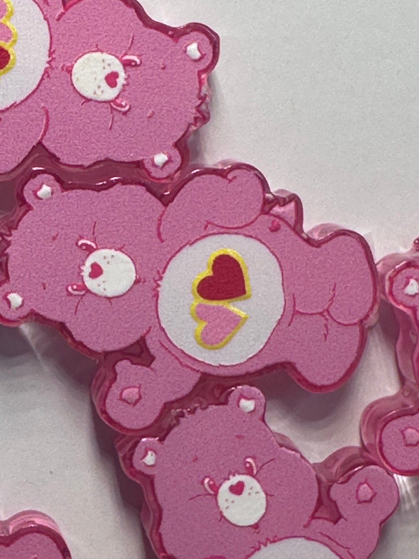 Pink Bear with hearts acrylic focal bead- set of 2/ focal bead/ pen beading / keychain bead