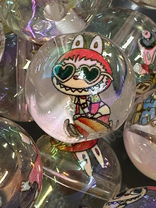 Labubu monster beads/ Ten (10) beads included assorted styles /Clear acrylic round beads/ will fit pen / keychain beads/ DIY/approx. 20 mm